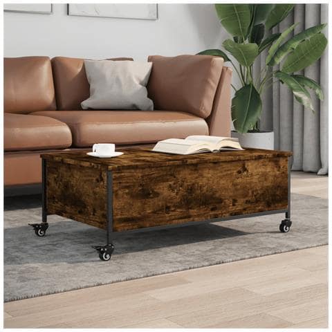 Tavolino Con Ruote Rovere Fumo 91x55x34 Cm In Legno Multistrato - Foto 1