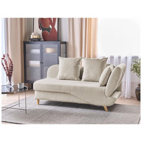 Chaise Longue Versione Destra Meri Lino Sintetico Beige Con Contenitore - Foto 7