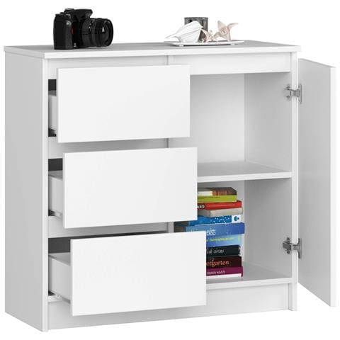 Cassettiera JERRY, 1 anta e 3 cassetti, 80x35x77 cm, Colore Bianco - Foto 2