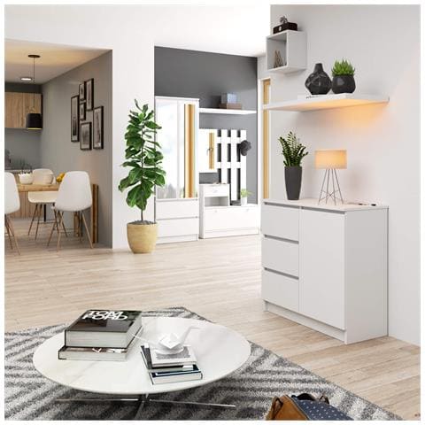 Cassettiera JERRY, 1 anta e 3 cassetti, 80x35x77 cm, Colore Bianco - Foto 4