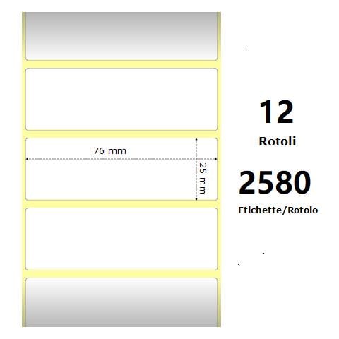 White 76x25mm, 2580 Et /rotolo Z-2000d, 3x1x1 Core, 12 Rolls - Foto 1