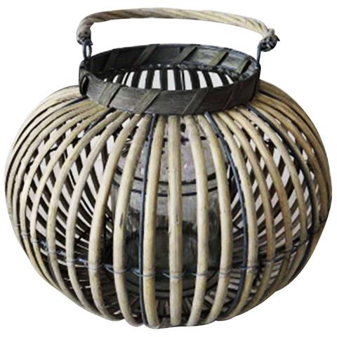 Lanterna In Vimini Con Portacandela In Vetro Vimini Selection - Gray - Foto 1
