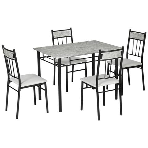 Set Tavolo E 4 Sedie Da Pranzo GrandCA HOME – Tavolo Rotondo 100 Cm, Sedie In Lino, Per Cucina O Soggiorno