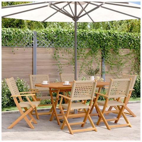 Set Pranzo Da Giardino 7 Pz Beige Polyrattan E Legno Massello - Foto 8