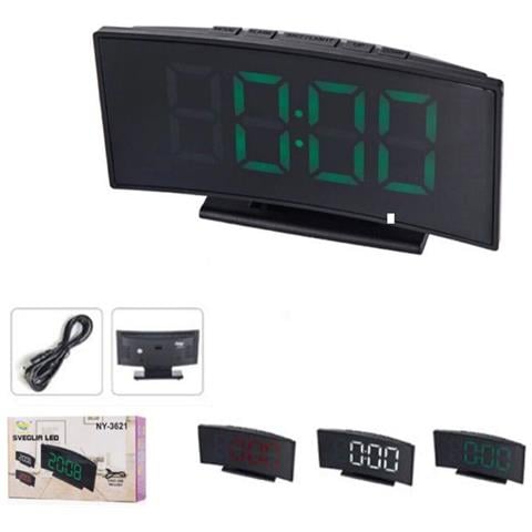 Sveglia Ad Arco Digitale Display Led Verde Da Comodino Ricaricabile Ny-3621 - Foto 1