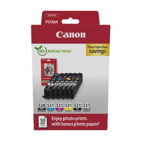 Canon Pgi-530/cli-531 Pvp Cartuccia D'inchiostro 6 Pz Originale Nero, Ciano, Grigio, Magenta, Nero Per Foto, Giallo (can - Foto 1