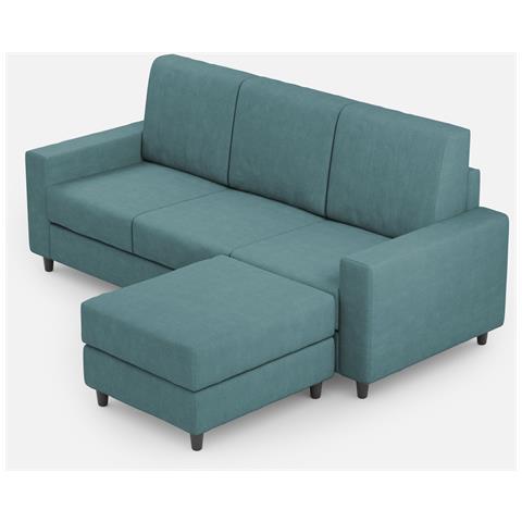 Divano Sakar 3 Posti (tre Sedute Da 60cm) + Pouf Misure Esterne L. 208 P. 155 Colore Petrolio - Foto 1