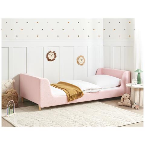 Letto Singolo Bouclè Rosa Con Rete 90 X 200 Cm Laye - Foto 1
