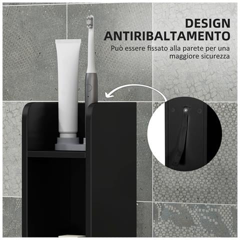 Colonna Bagno con Mensole e Armadietti, Mobile Alto Salvaspazio in Legno 15x17x120cm, Nero - Foto 6