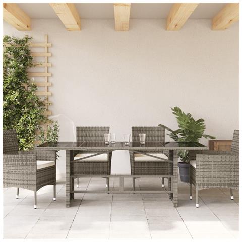 Tavolo Da Giardino Piano In Vetro Grigio 190x80x75cm Polyrattan - Foto 3