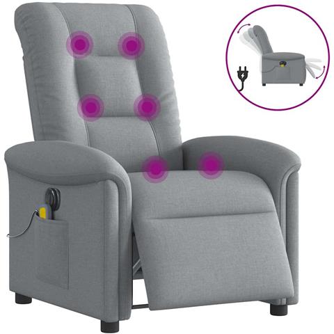 Poltrona Reclinabile Massaggio Elettrica Grigio Chiaro Tessuto - Foto 1