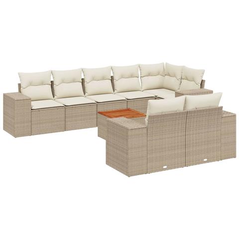 Set Divano Da Giardino 9 Pz Con Cuscini Beige In Polyrattan - Foto 2