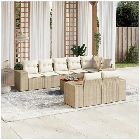 Set Divano Da Giardino 9 Pz Con Cuscini Beige In Polyrattan - Foto 1