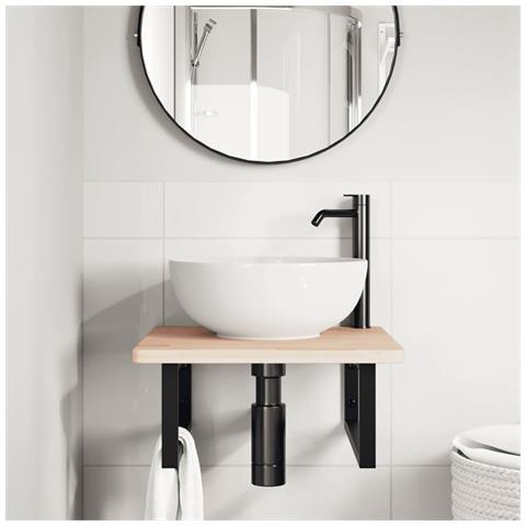 Ripiano A Parete Per Lavabo In Acciaio E Massello Di Rovere - Foto 2