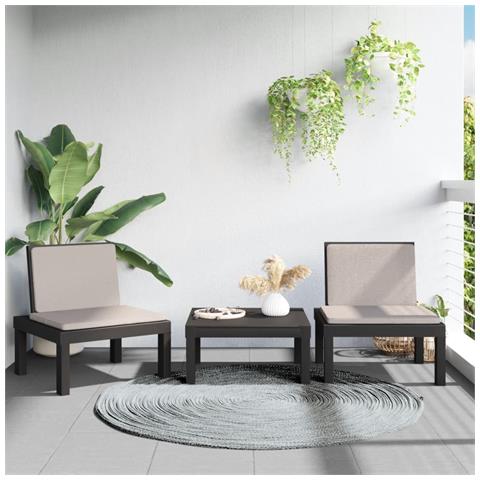 Lusso Casadino -  Set Salotto Da Giardino 3 Pz Con Cuscini Antracite In Pp - Foto 8