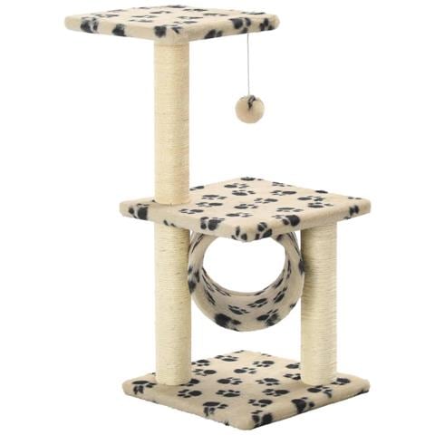 Albero Per Gatti E Tiragraffi Sisal 65 Cm Zampe Stampate Beige - Foto 1