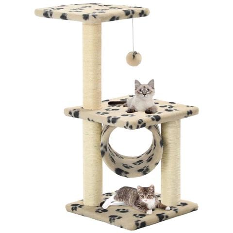 Albero Per Gatti E Tiragraffi Sisal 65 Cm Zampe Stampate Beige - Foto 5