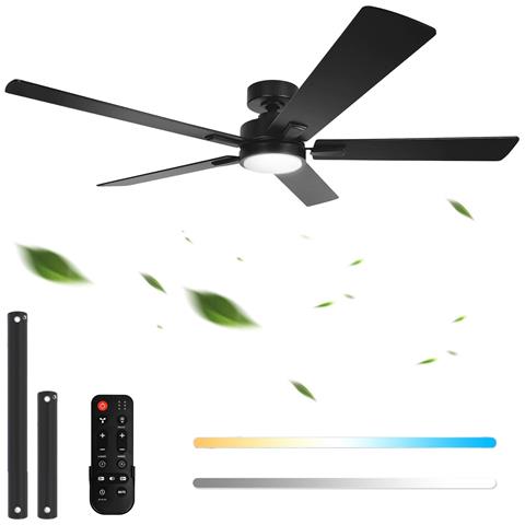 Ventilatore Da Soffitto Luce Dimmerabile 5 Pale Nero Ø 132cm 50 Watt - Foto 1
