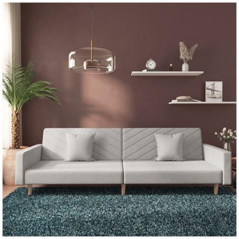 Divano Letto a 2 Posti con 2 Cuscini Grigio Chiaro in Tessuto - Foto 2