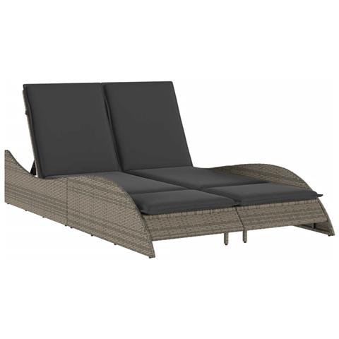 Lettino Prendisole con Cuscini Grigio 114x205x73 cm Polyrattan - Foto 1