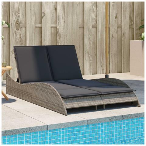 Lettino Prendisole con Cuscini Grigio 114x205x73 cm Polyrattan - Foto 2