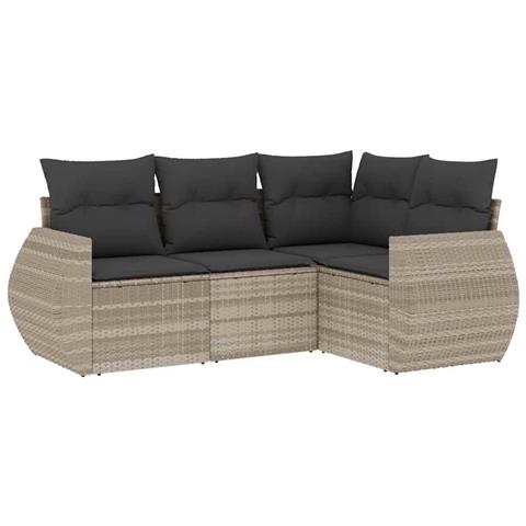 Set Divano da Giardino 4pz con Cuscini Grigio Chiaro Polyrattan - Foto 1