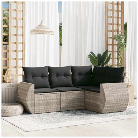 Set Divano da Giardino 4pz con Cuscini Grigio Chiaro Polyrattan - Foto 2