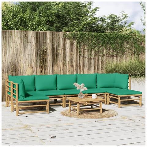 Set Salotto da Giardino 8pz con Cuscini Verdi Bambù - Foto 2