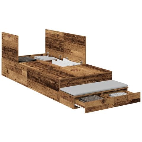 Struttura letto con contenitore in legno antico 100x200 cm - Foto 1