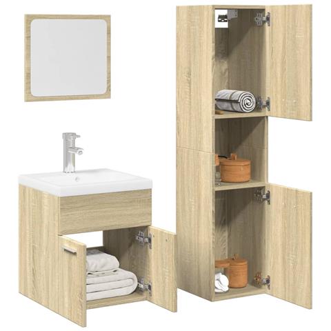 Set Mobili da Bagno 4 pz Rovere Sonoma in Legno Multistrato - Foto 2