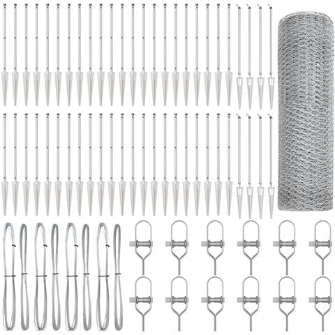 Recinzione Esagonale 0.5x100 m Acciaio Zincato, Pali per Recinzione  con Picchetto 13 pz Ø32 mm 80 cm Acciaio Zincato - Foto 1