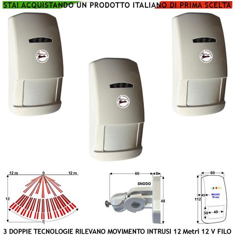 Doppia Tecnologia Grandangolo Tre Sensori Di Movimento Per Allarme Portata 12 Mt Da Interno Rilevano Intrusi 90 Gradi - Foto 1
