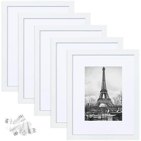 Set Di Cornici Per Foto In Pvc Bianco Da 5x7 Pollici Con Passpartout (confezione Da 5) - Esposizione Di Foto Di Famiglia, Matrimonio E Artistiche - Foto 1