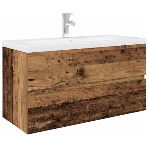 Mobile da Bagno con Lavabo Integrato e Rubinetto Legno Antico - Foto 1
