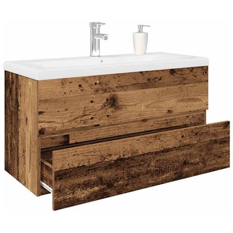 Mobile da Bagno con Lavabo Integrato e Rubinetto Legno Antico - Foto 2
