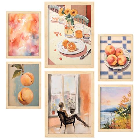 Set Di 6 Stampe Dalla Finestra In Set Mix Di Dipinti Decorativi Estetici Per Il Tuo Soggiorno, Camera Da Letto, Casa A3 & A4 Telaio In Legno Chiaro - Foto 1