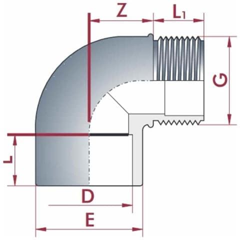 Raccordo Pvc A 90° - Manicotto Femmina/maschio 63 Mm - Pn10 - Foto 2
