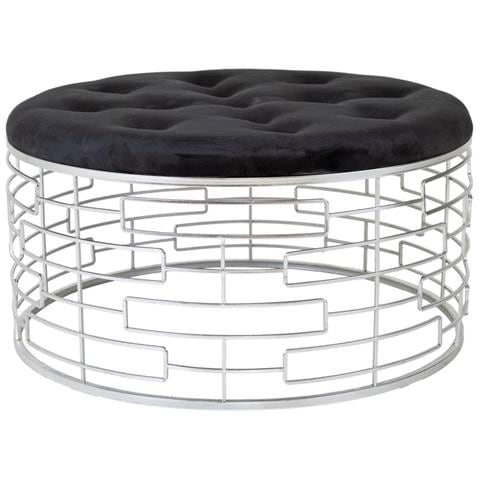 Sgabello Rotonda In Velluto Nero E Metallo Argento D91,5x47h - Foto 1