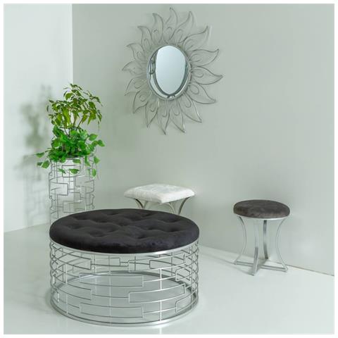 Sgabello Rotonda In Velluto Nero E Metallo Argento D91,5x47h - Foto 2