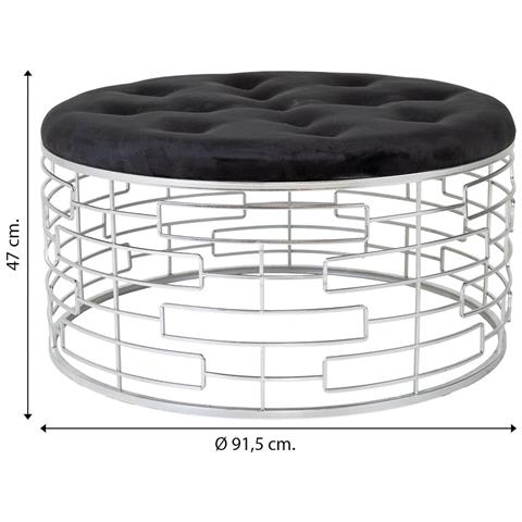 Sgabello Rotonda In Velluto Nero E Metallo Argento D91,5x47h - Foto 7