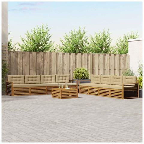 Set di divani da esterno con cuscino 9 pcs Naturale e Beige - Foto 2