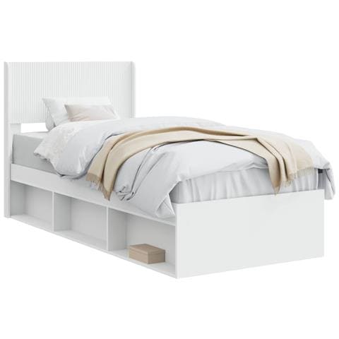 Struttura del letto con stoccaggio e testata Bianco 90 x 200 cm - Foto 1