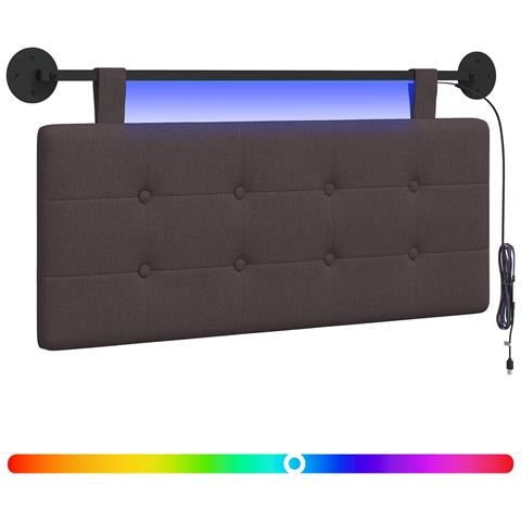 Testiera sospesa Con luce LED Marrone Scuro Tessuto - Foto 1