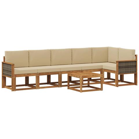 Set di divani da esterno 7 pcs Naturale e Beige Poliestere - Foto 1