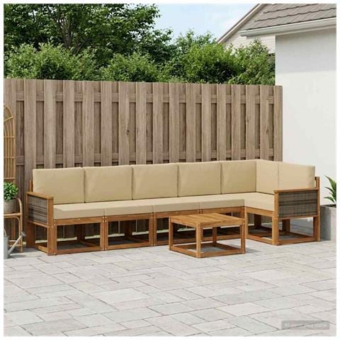 Set di divani da esterno 7 pcs Naturale e Beige Poliestere - Foto 2