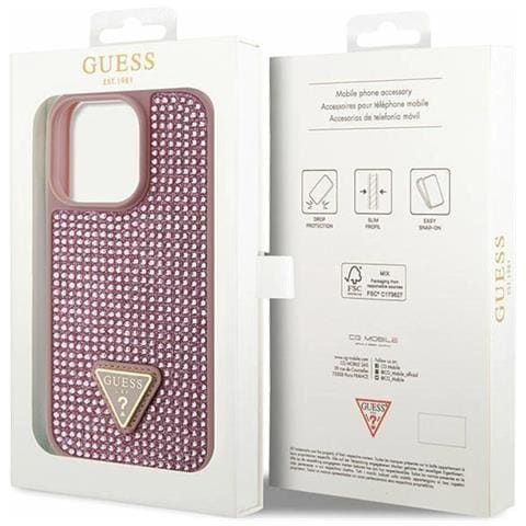 Guess Guhcp14lhdgtpp Custodia Per Iphone 14 Pro 6,1 Rosa /rosa Con Strass Rhinestone Triangle - Foto 1