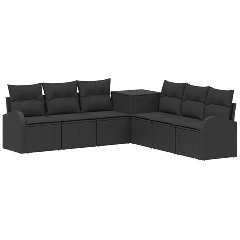 Set di divani 7 pz Nero Rattan sintetico e Acciaio - Foto 1
