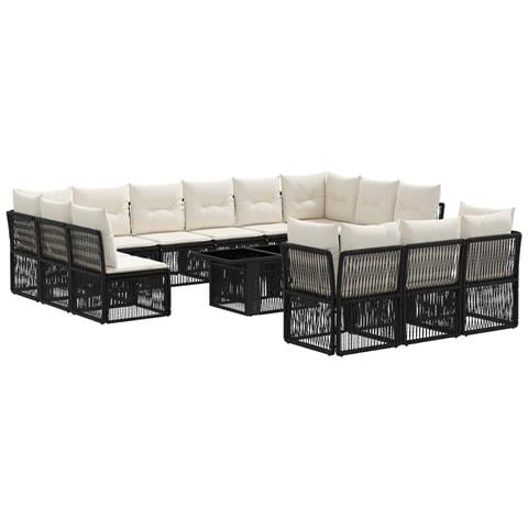 Set Divano da Giardino 14 pz Nero polyrattan - Foto 1