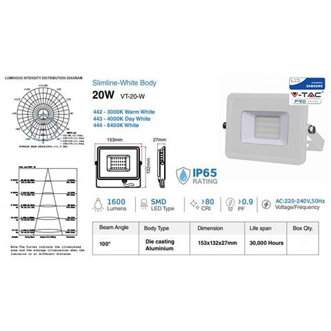 Faretti Led 20w Ip65 Samsung Slimline Bianco Luce Fredda 6400k V Tac Vt-20 444 - Foto 2