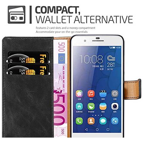 Custodia Compatibile Con Honor 6 Plus In Nero Grafite - Coperchio Protettiva Con Chiusura Magnetica, Funzione Stand E Tasca Per Le Carte - Foto 2